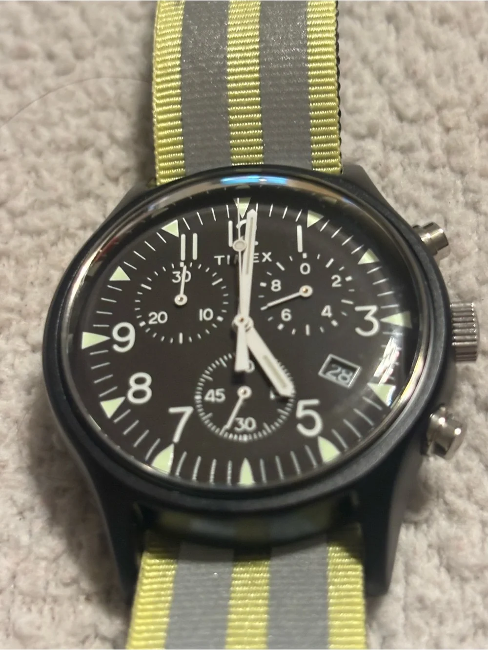 Timex Mens MK1 Aluminum Chronograph 40mm Military Inspired Grey and Yellow Band